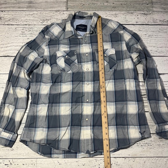 American Eagle Outfitters Men XL Gray Plaid Pearl Snap Western Shirt Vintage Fit - Picture 5 of 7